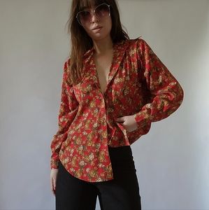 1970s floral button down